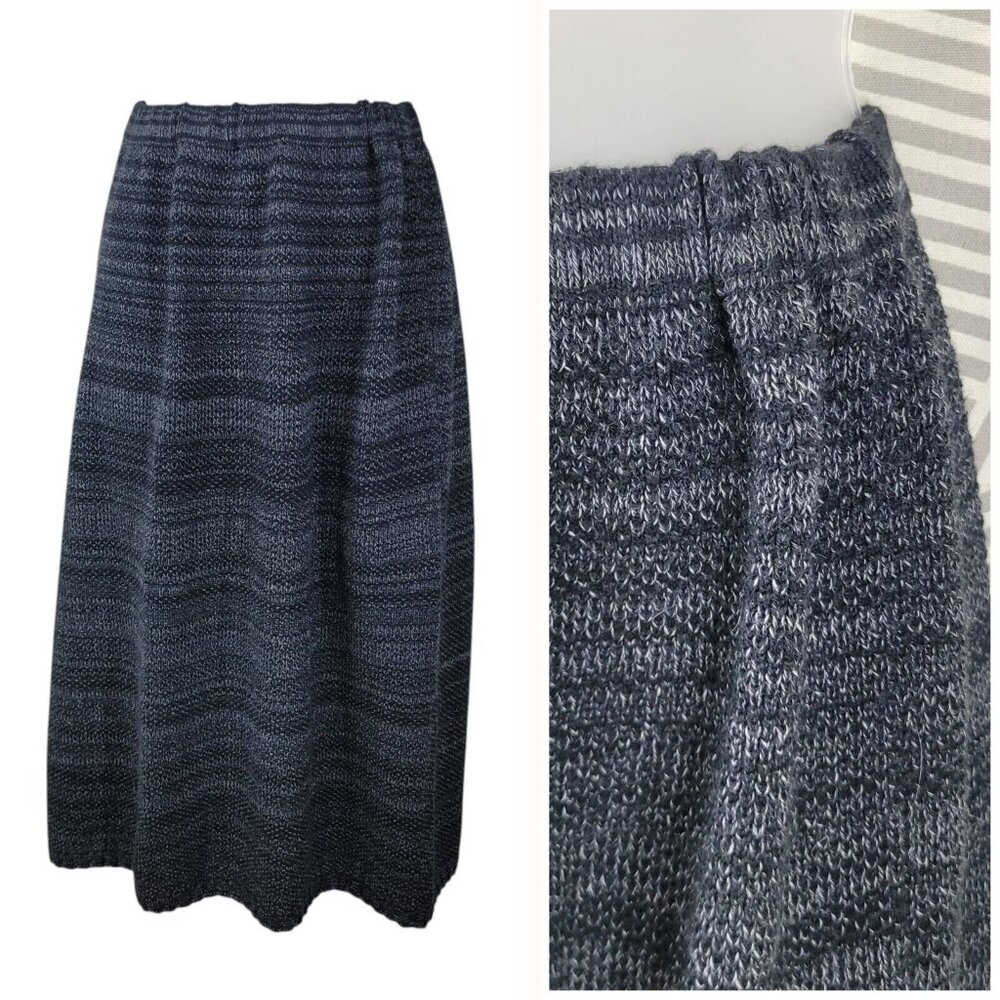 Chris Triola Knit Skirt Medium Gray Art To Wear One Of A Kind Elastic Waist Pull